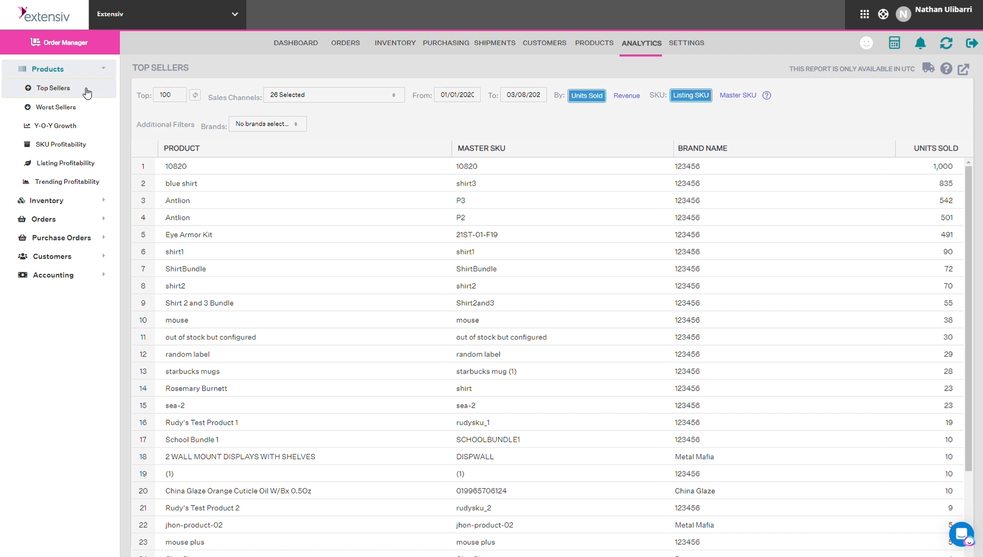 screenshot of Extensiv Order Management